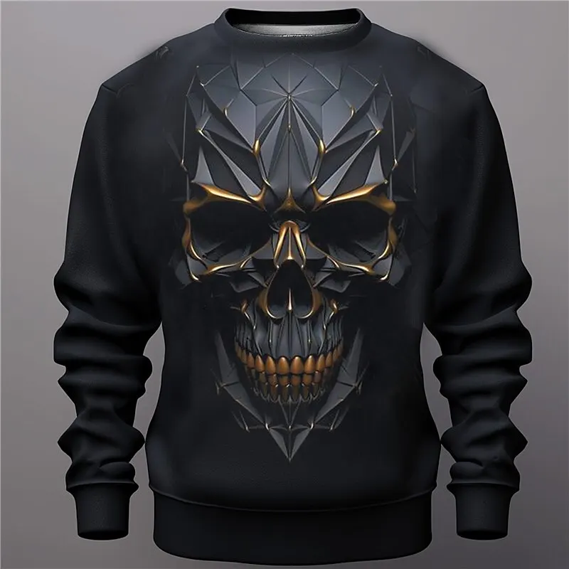 

Vintage Skull Graphic Men's Sweatshirt 3D Creative Print Long Sleeve Round Neck Hoodies Autumn Fashion Loose Casual Male Clothes