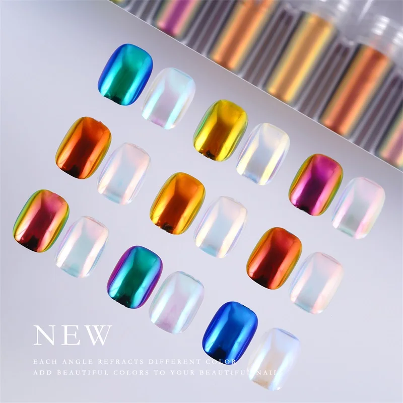 FSIXCL Aurora Chameleon Liquid Chrome Powder Color Shift Effect with Brush Inside for Nail Art Manicure Mirror Glitter Pigment