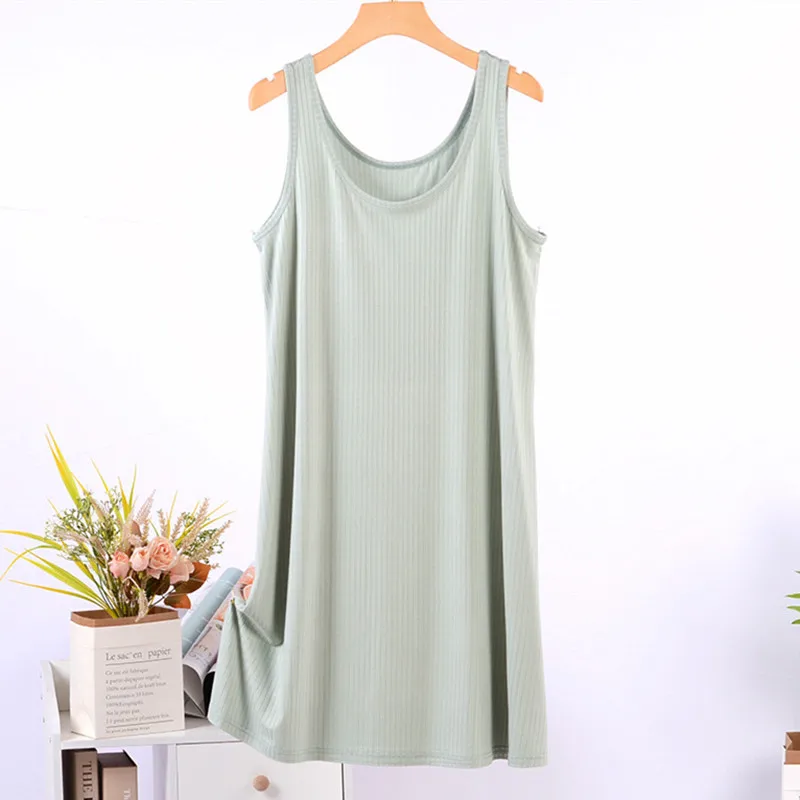 

Spring Summer Suspender Nightdress Modal Sexy Mid-Length Home Wear Ladies Nightshirt Loose Bottoming Dress Women's Nightgowns