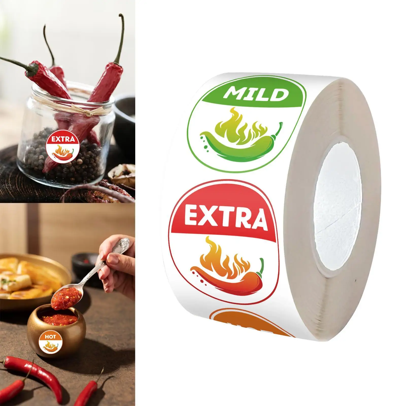 500Pcs/Roll 4 Level Food Packaging Chili Pepper Labels Spicy Level Stickers for Food Truck Grocery Store Restaurant Hot Sauce