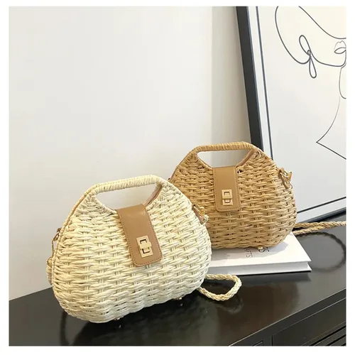 Imagen 2 del producto Bolso de mimbre tejido de paja elegante a la moda para mujer, bolso de mimbre, bolso cruzado con cuerda de paja, bolso de hombro, bolso de playa