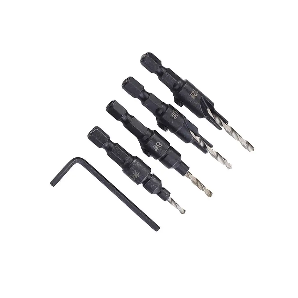 

4Pcs Titanium Coated HSS Countersunk Drill Hexagonal Shank Woodworking Drilling Bits