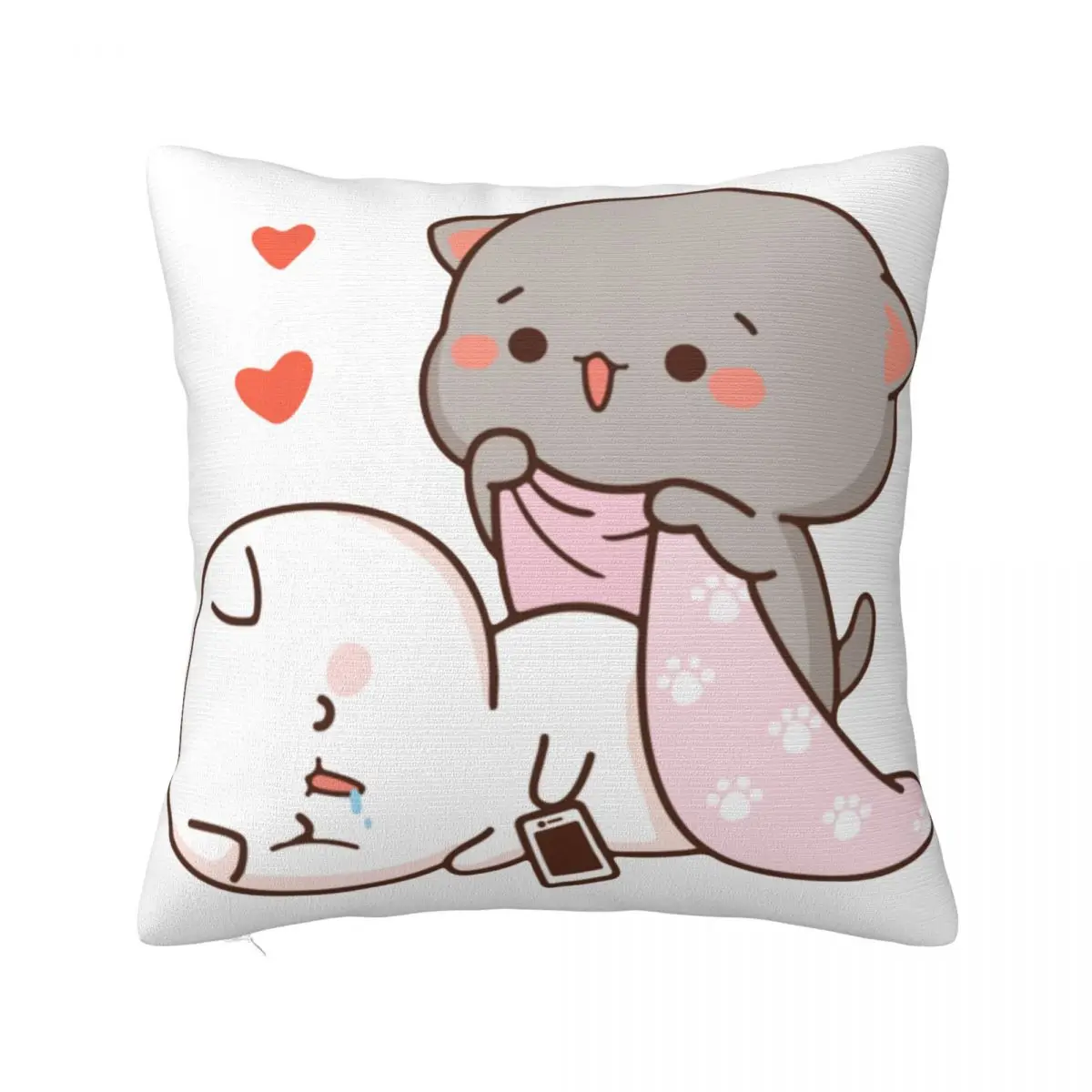 Kawaii Peach And Goma Mochi Drooling Square Pillowcases Home Cartoon Cat Cushion Cover Cool Home Decoration Pillowcase 40*40