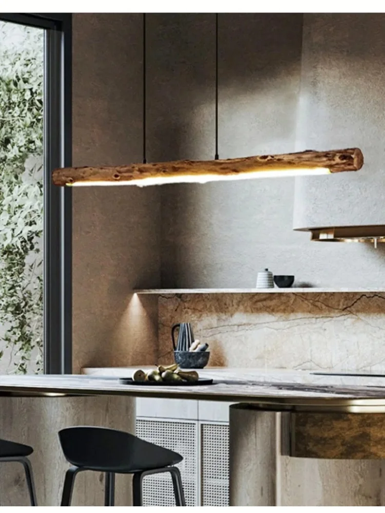 

2025 Wabi Sabi style bar counter dining table pendant light straight bar restaurant solid wood light simple retro tea room light