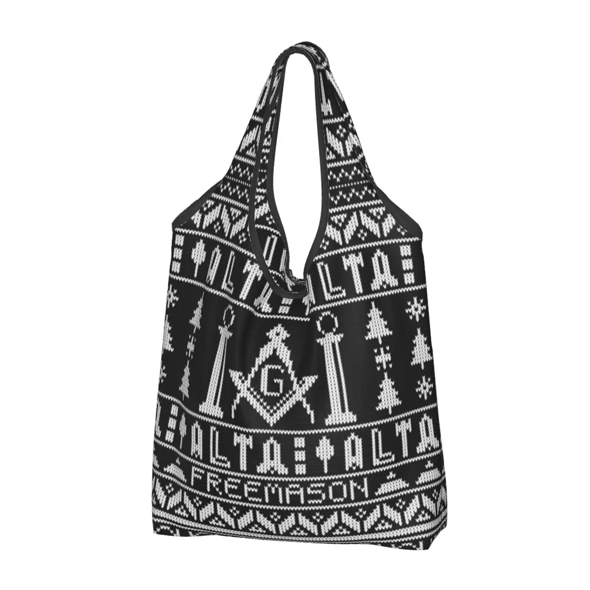 

Reusable Freemason Masonic Christmas Shopping Bag Women Tote Bag Portable Mason Groceries Shopper Bags