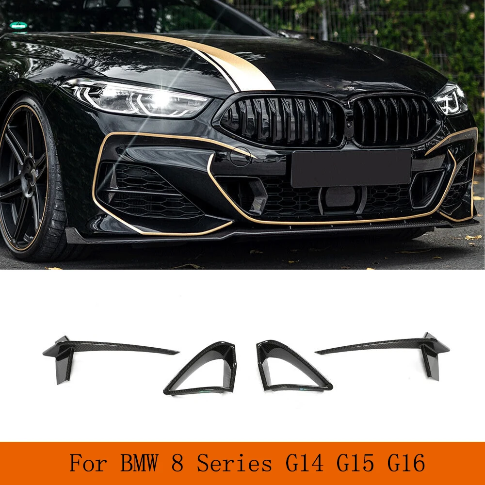 Dry Carbon Fiber Car Front Bumper Canards for BMW 8 Series G14 G15 G16 M Sport 2018 - 2021 M850i 4PCS Car Bumper Fins Splitters