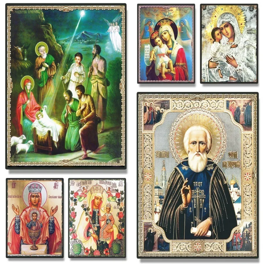 Icons St. Nicholas Of Myra ortodoksyjna religia charakter dziewica Mary plakaty obraz na płótnie wydruk dekoracja domu kościół sztuka ścienna