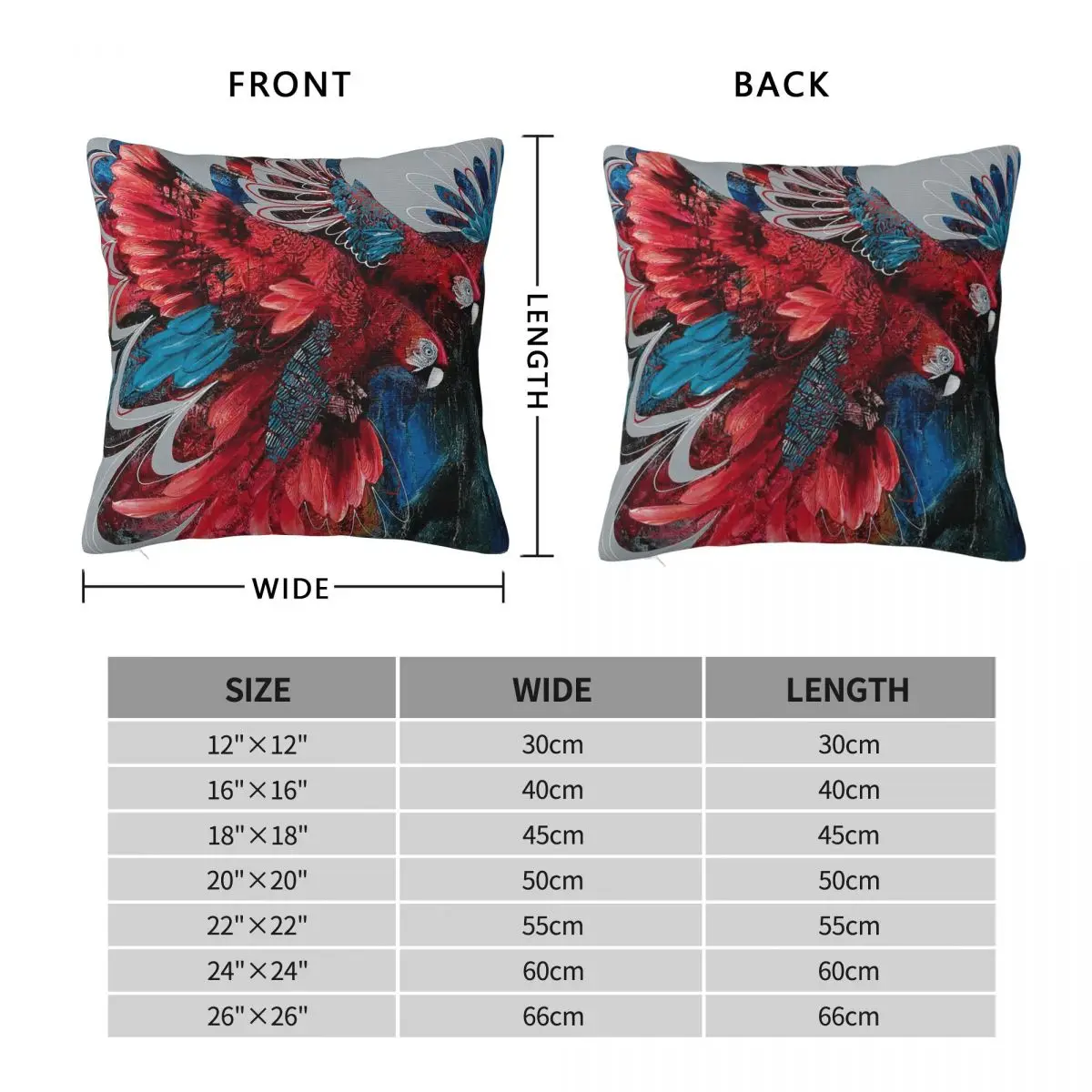 Ruby Macaws Square Pillowcase Polyester Linen Velvet Creative Zip Decorative Throw Pillow Case Sofa Seater Cushion Cover