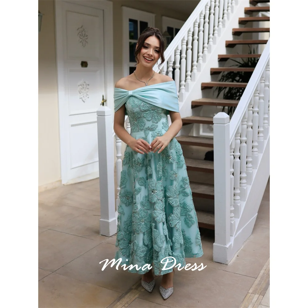 

Mina Customized Chiffon Luxurious Women's Evening Dresses for Formal Occasions Beads Embroidery Flowers Shawl Crew Neck Party