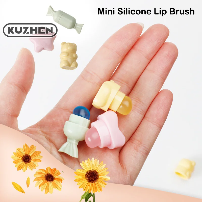 Mini pincel de silicona para labios, corrector en ángulo de dibujos animados, bálsamo labial, corrector de brillo, brochas de maquillaje