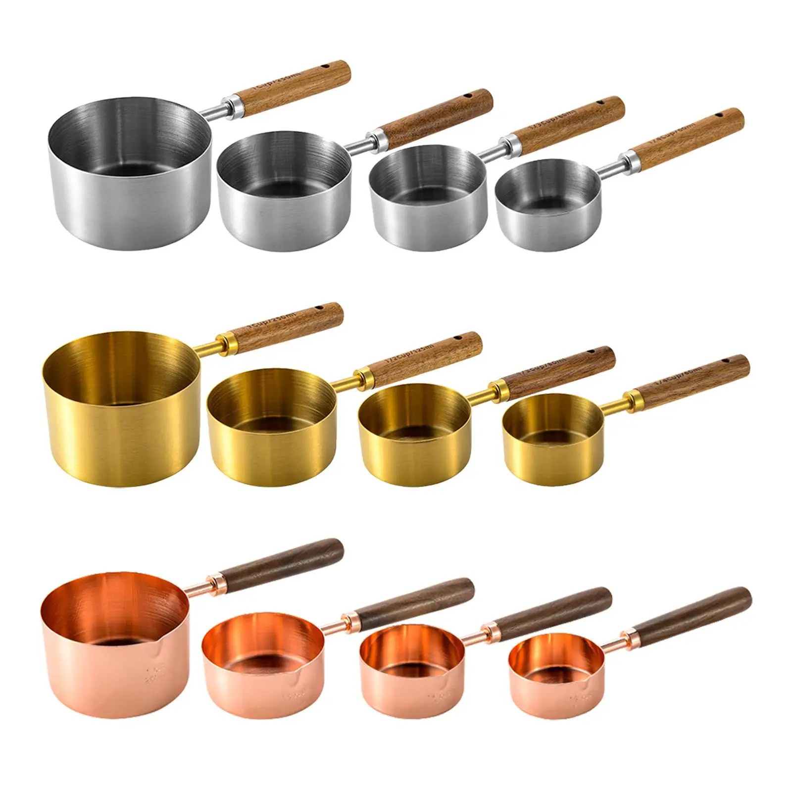 

4 Pieces Measuring Cup Set Measuring Cup Wooden Handle Stainless Steel Measuring Baking Set for Baking Dry and Liquid