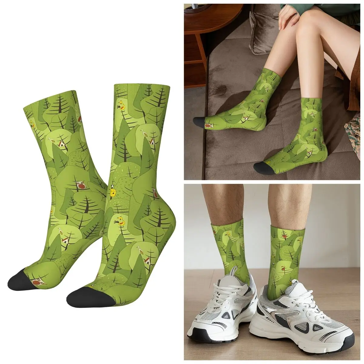 All Seasons Retro Forest Tree Pattern Socks Harajuku Sport Middle Tube Socks Casual Stockings for Men Women Valentine's Day Gift