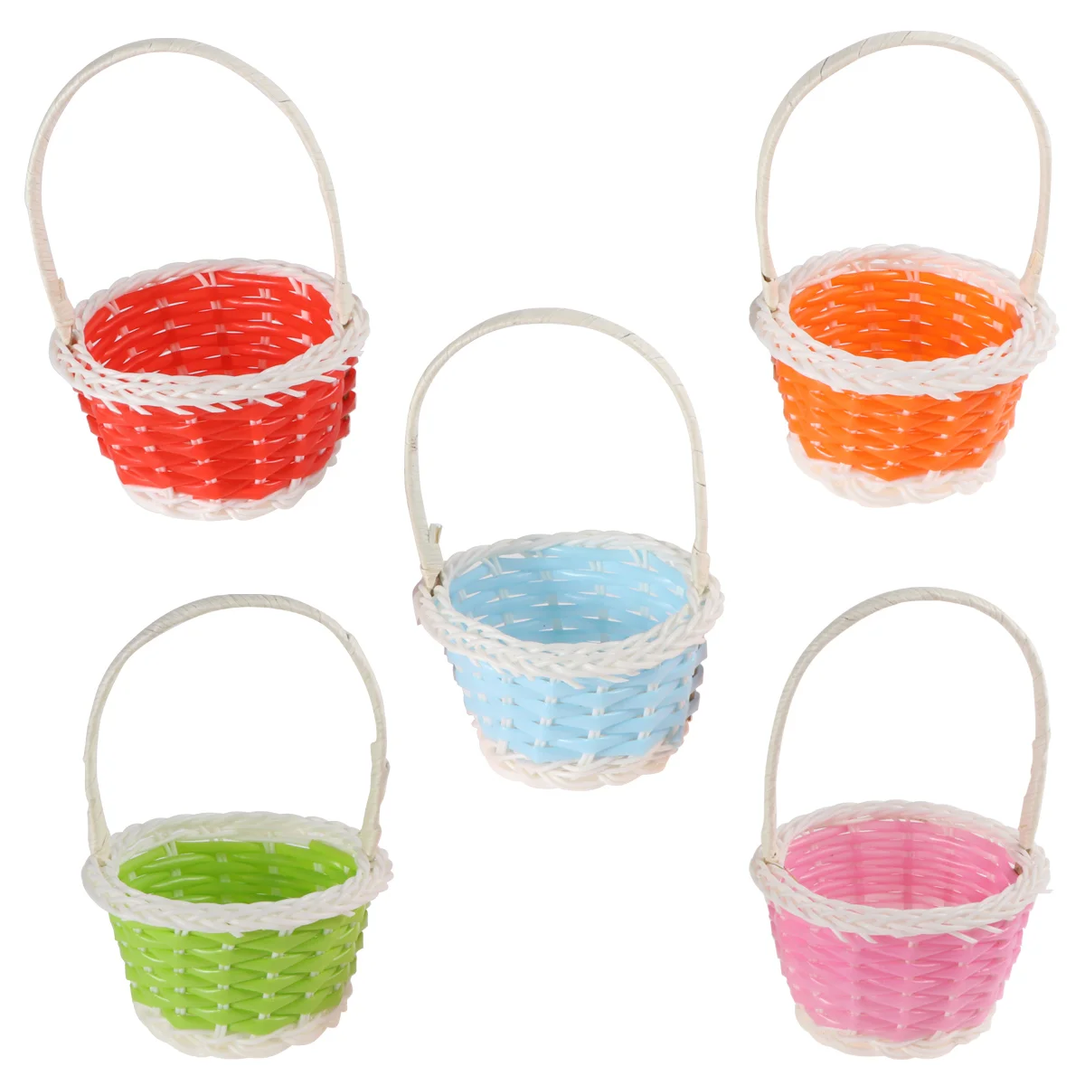 5 Pcs Round Hand Basket Photo Prop Flower Wicker Furniture Pastoral Style Decor Child