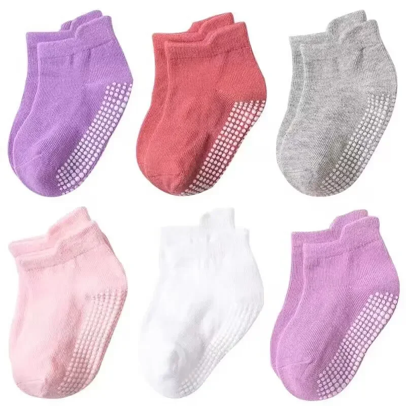 

6 Pairs/lot Cotton Sock with Rubber Grips Children's Anti-slip Boat Socks for Boys Girl 0-3Years