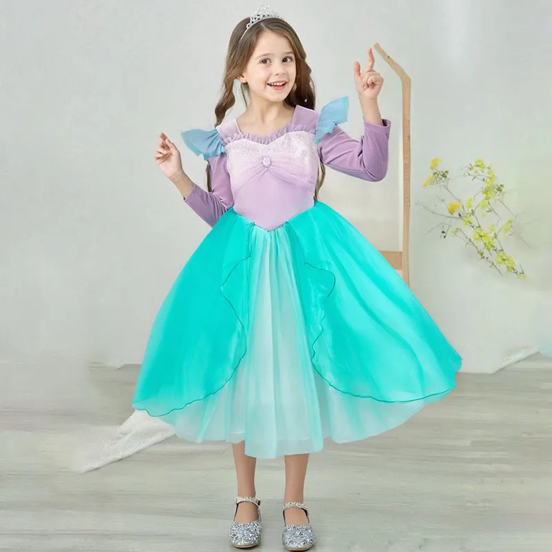 

Sequins Fall Winter Children's Dress Mermaid Jewel Princess Dress For Girls Long Sleeve Halloween Birthday Party Puffy Dress