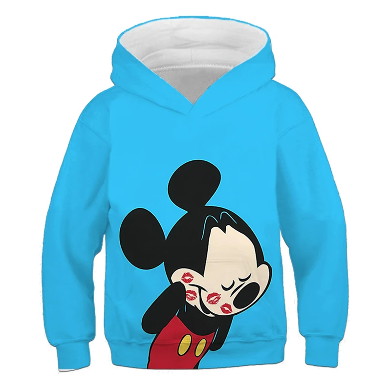 Boys' Grey  Hoodie Girls Disney Minnie Mouse Hoodies Autumn Long Sleeve Kids Loose Sporty Wear Casual Top Children's Sweatshirt