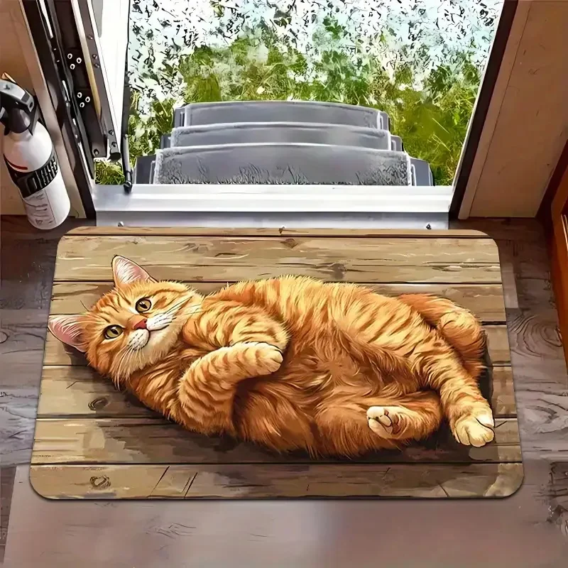 2D Wooden Hole with Four Cats Protruding Soft Pad Cartoon Cat Entrance Door Mat Bathroom Kitchen Anti Slip Mat