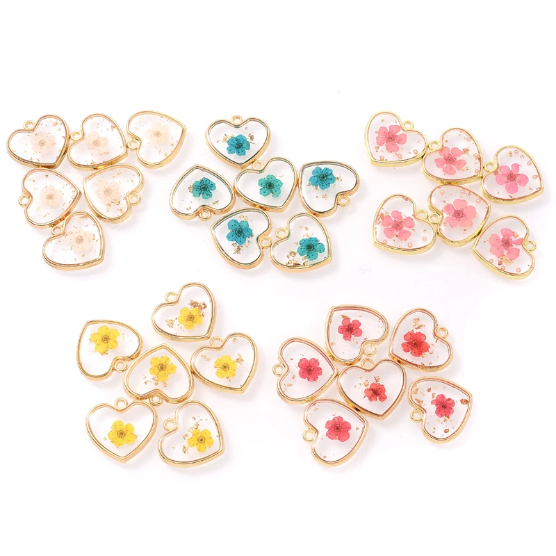 2Pcs/Pack Classic Heart-Shaped Pendant Charm Transparent Resin Dried Flower Pendant For DIY Jewelry Making Necklaces Accessories