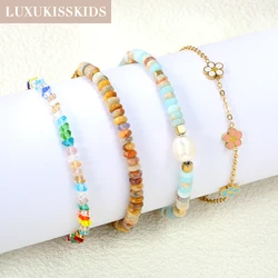 LUXUKISSKIDS Colorful Fake Stone Beads Chain Handmade Bracelets Bangle Waterproof Boho Y2K Trendy Stainless Steel Jewelry Gifts