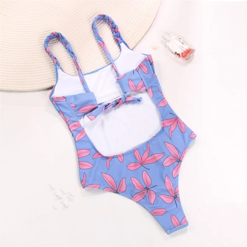 Miyouj 2024 New Swimsuit Floral Printed Swimwear Bandage One Piece Suits Women Bathsuits High Cut Bodysuit Hollow Out Beachwear