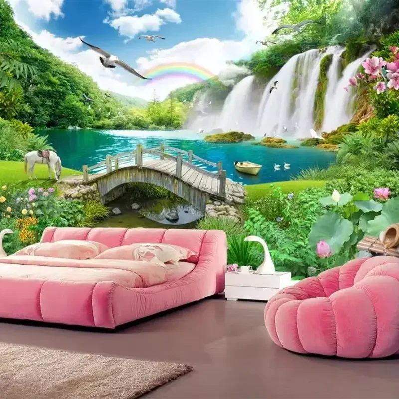 

Обои на заказ, 3d фрески, фотография, пейзаж, пейзаж, водопад, мост, вода, гостиная, великая река и гора, обои