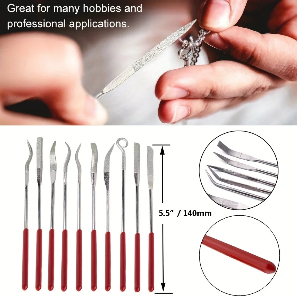 10-teiliges Mini-Diamantfeilen-Set, feines Diamant-Feilen-Set, flache, dreieckige Nadelfeilen für Metall, Glas, Keramik – Detail 4