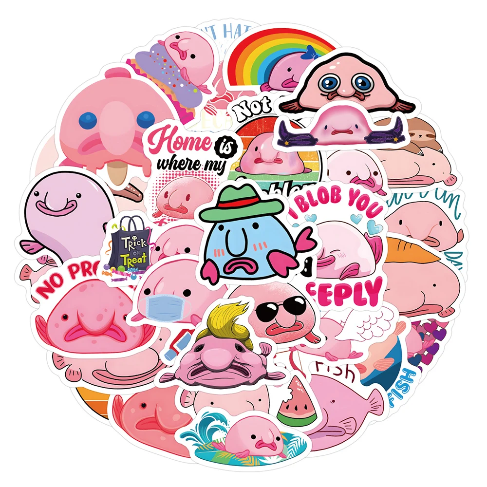 10/30/60Pcs Marine Life Blobfish Cartoon Stickers Pink Kawaii Graffiti Sticker Decal Notebook Boat Luggage Skateboard Kids Toys