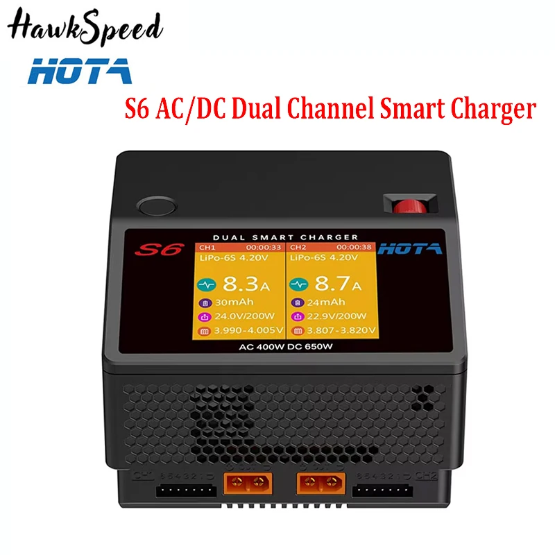 HOTA S6 15A Dual Channel Smart Ultra Small Size Charger AC400W /DC650W For Lipo LiHV LiFe LiIon NiZn NiCd NiMH Battery