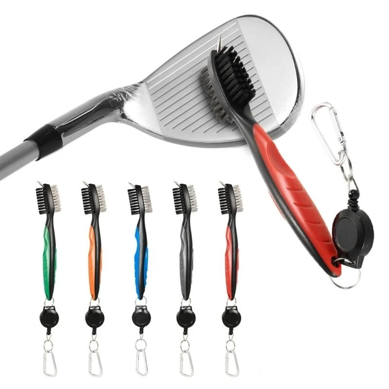 

31KC Practical Golf Putters Ball Cleaner Golf Double Sided Brush Grooves Cleaner With Carabiner Golf Club Cleaning Tool