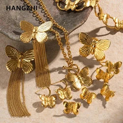 HangZhi Vintage Gold Color Butterfly Earrings for Women Fashion Charm Stainless Steel Jewelry 2023 New Trendy