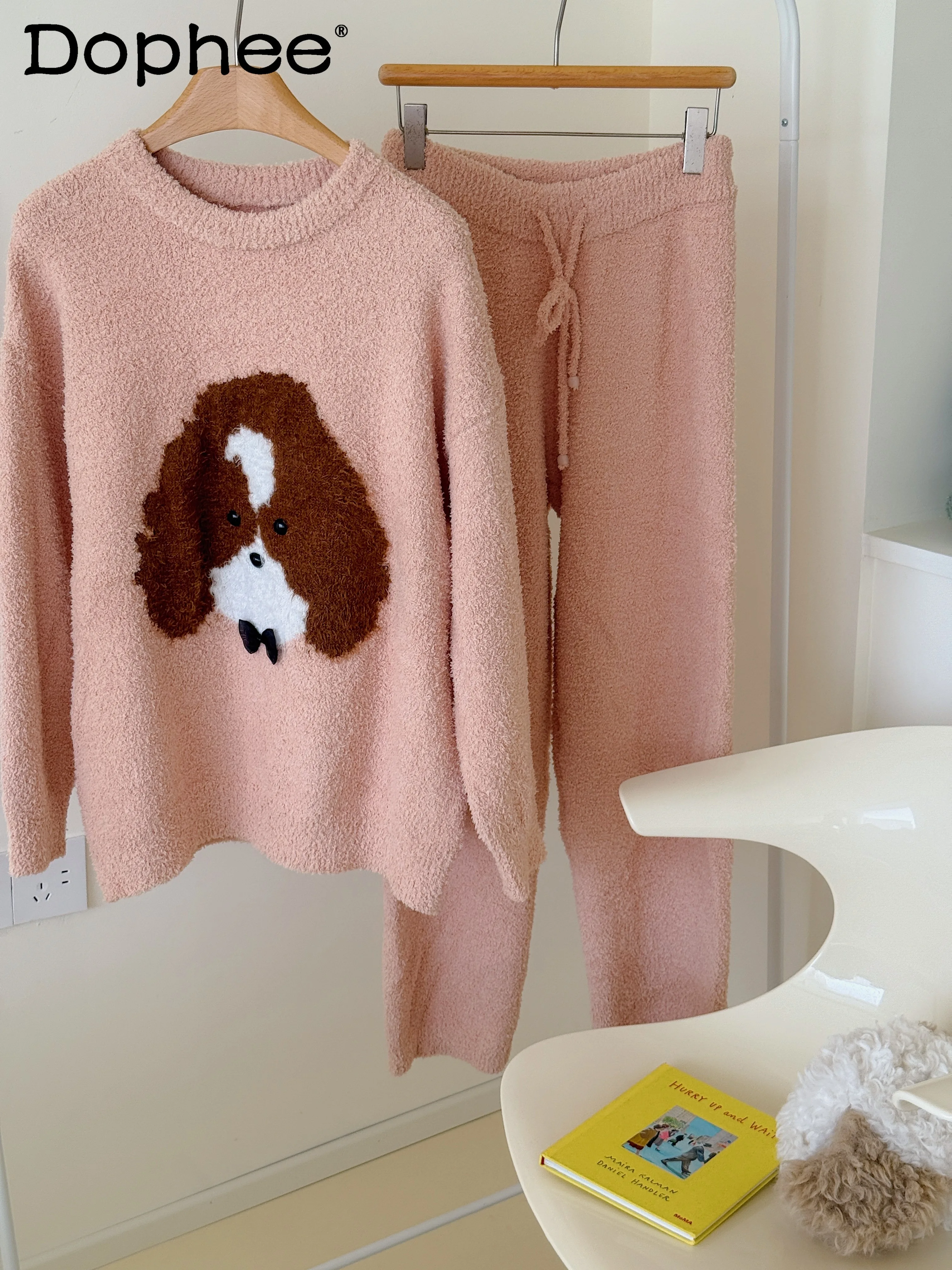 

Осенне-зимняя новая милая плюшевая утолщенная пижама с круглым вырезом и милым щенком из мультфильма, милая домашняя одежда для девочек, подходящая для уличной одежды