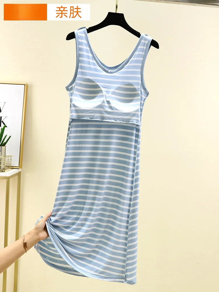 Modal Pad Tank Vest Summer Thin Home Striped Sp Dr Large Size Loose Can Be Worn outside Casual Long Dr