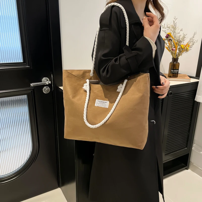 Leisure Suede Totes Bag Women's Large Capacity Shoulder Bag Fashion Vintage Solid Color Handbags Shopper Bag
