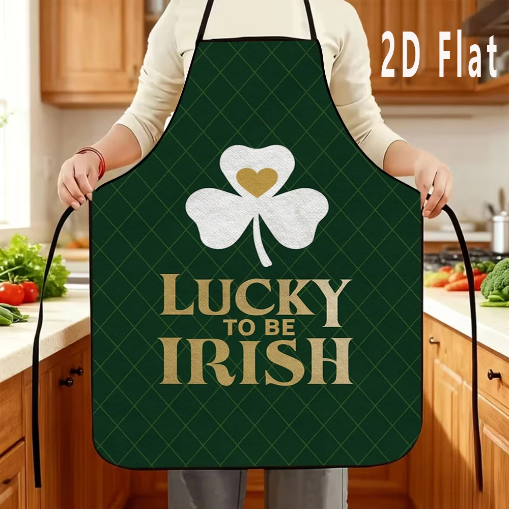 

1pc 2D Flat Irish Clover Print Apron, 60x80cm, Kitchen and Restaurant Apron, BBQ Apron, Durable and Easy to Clean