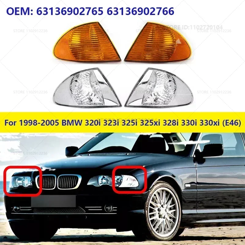 For 1998-2005 BMW 320i 323i 325i 325xi 328i 330i 330xi (E46) Turn Corner Signal Lights (Without Bulb) 63136902765 63136902766