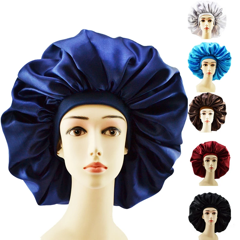 

Large Satin Bonnet Silky Hair Wrap for Sleeping Showering Sleep Cap with Elastic Soft Band Big Bonnets for Women Hair Care Caps