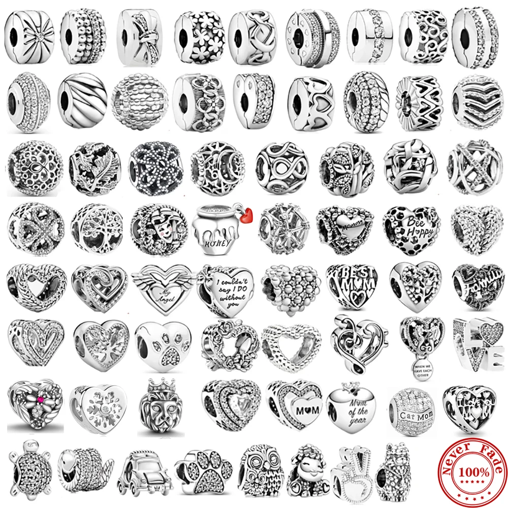 925 Sterling Silver Heart Circular Animal Beads fit Original Pendant Charm Bracelet For Women DIY Fashion Jewelry Making Gifts