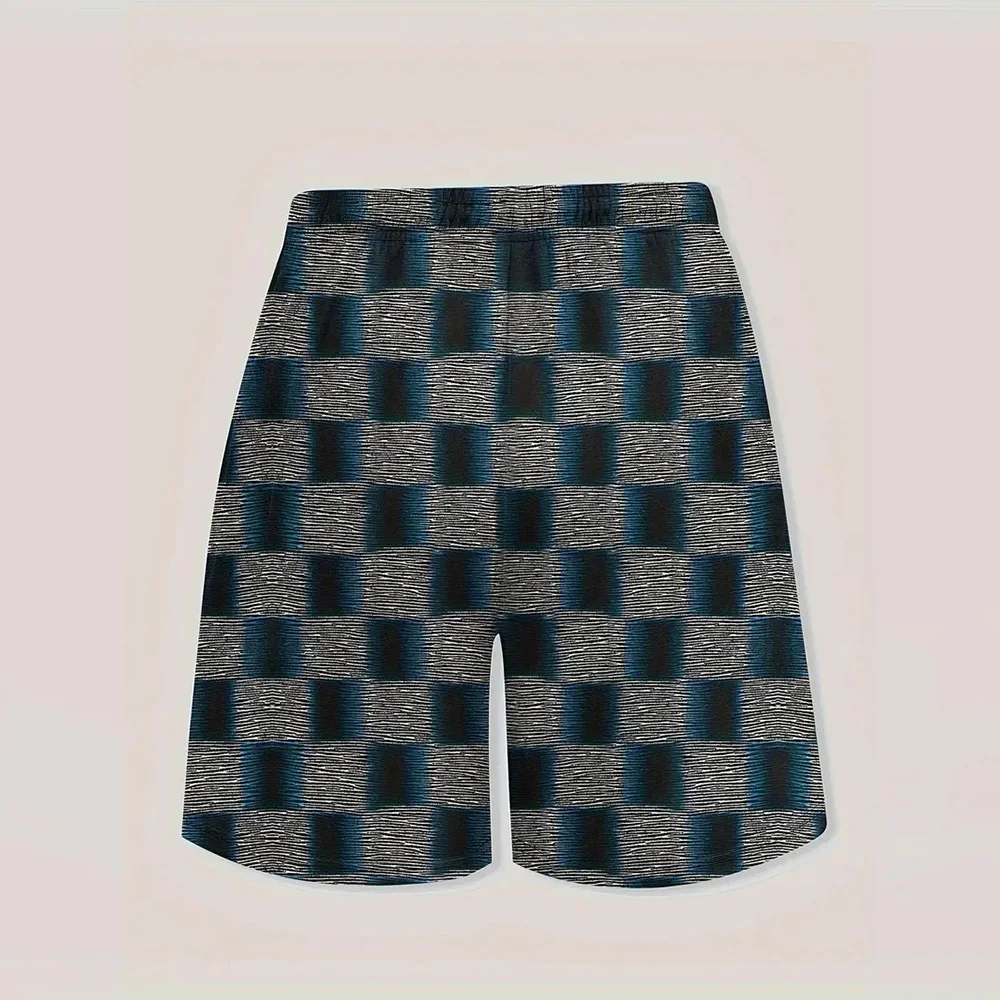 New Men's Beach Pants Fuzzy Checkerboard 3D Printed Men's Shorts Summer Casual Breathable Shorts Men's Street Men's Clothing