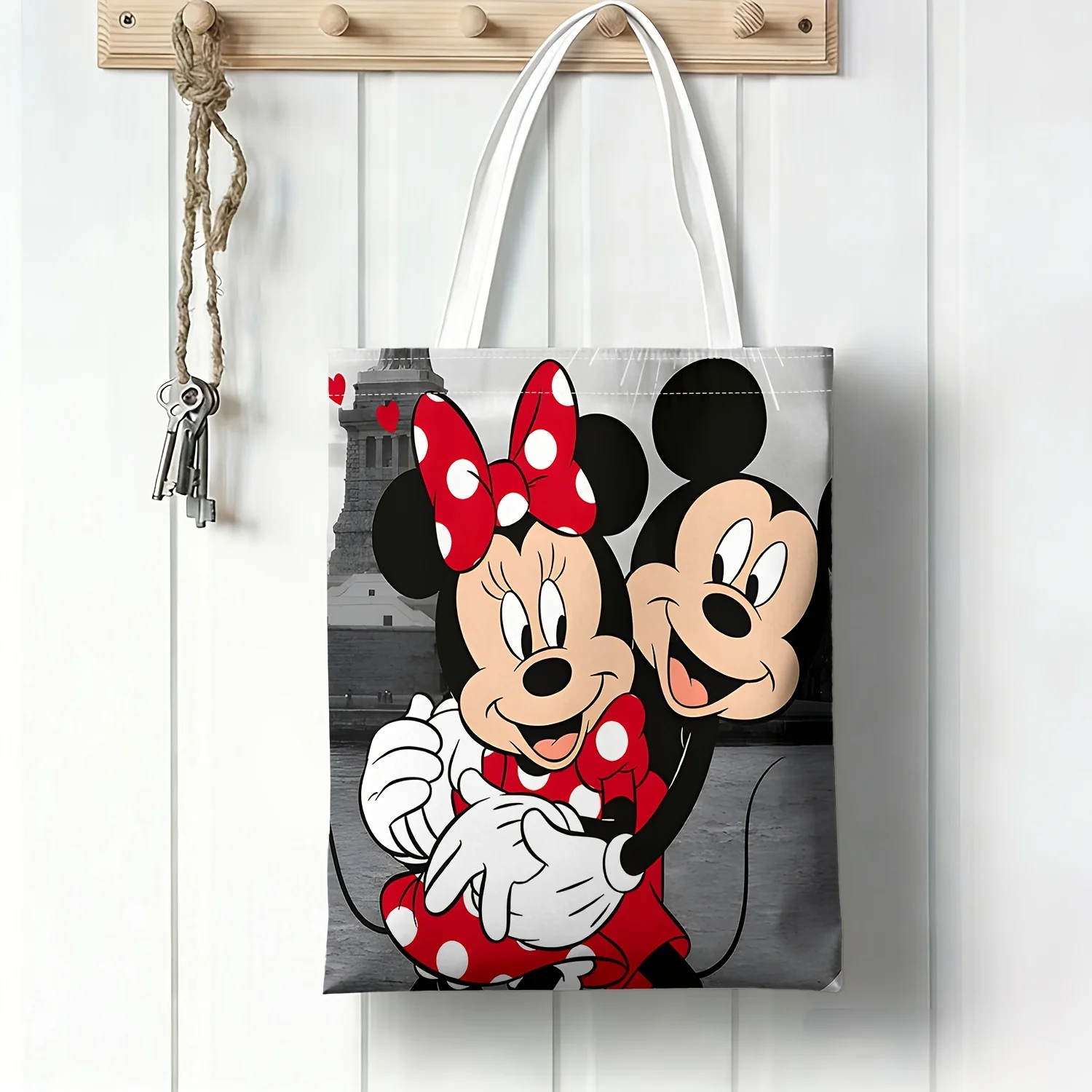 1pc Minnie and Mickey printed handbag, reusable shopping bag