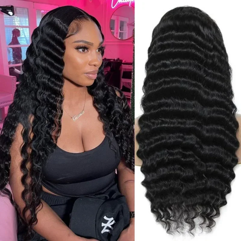 Loose Nature Deep Wave Frontal Wig 13x4 HD Lace Frontal Human Hair Wigs for Women Brazilian Wavy Lace Front Wig PrePlucked 180%