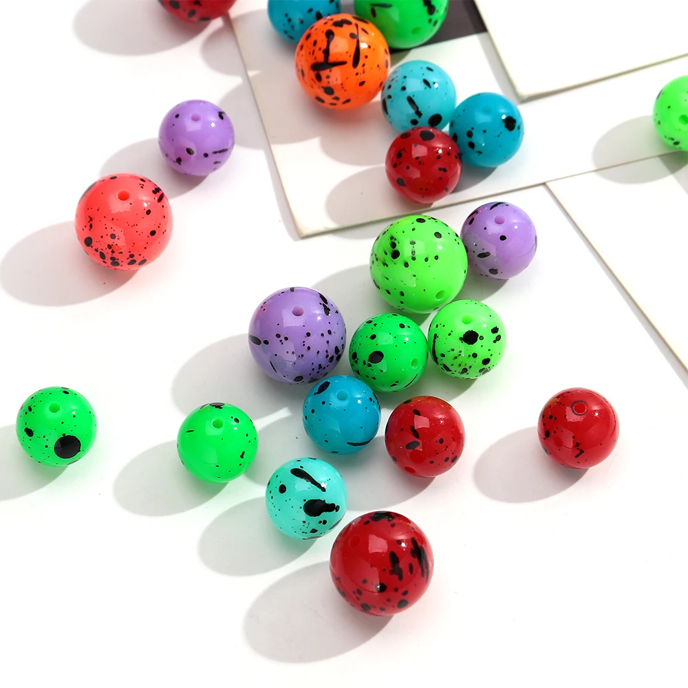 Neon Colorful Inkjet Acrylic 20mm/15mm Round Loose Spacer Beads for DIY Jewelry Making Necklace Bracelet Keychain Accessories