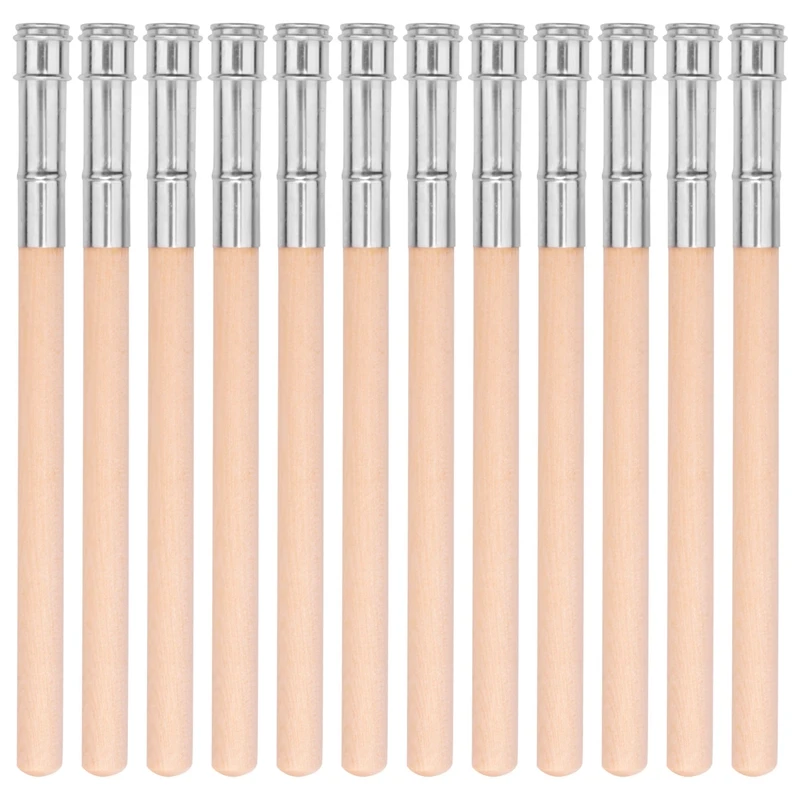 12 Pieces Wooden Pencil Extenders Art Pencil Lengthener Crayon Extension With Aluminum Handle For School Office Supplies