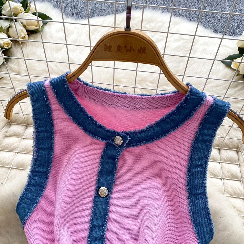 YuooMuoo Chic Fashion Sexy Package Hips Knitted Mini Dress 2025 Summer Vintage Denim Patchwork Ruffled Party Dress Streetwear