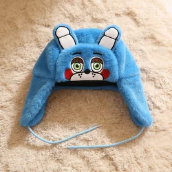 Outdoor Autumn Winter Blue Bear Face Cartoon Embroidery Warm Windproof Double Layer Cotton Lei Feng Hat with Ear Protection