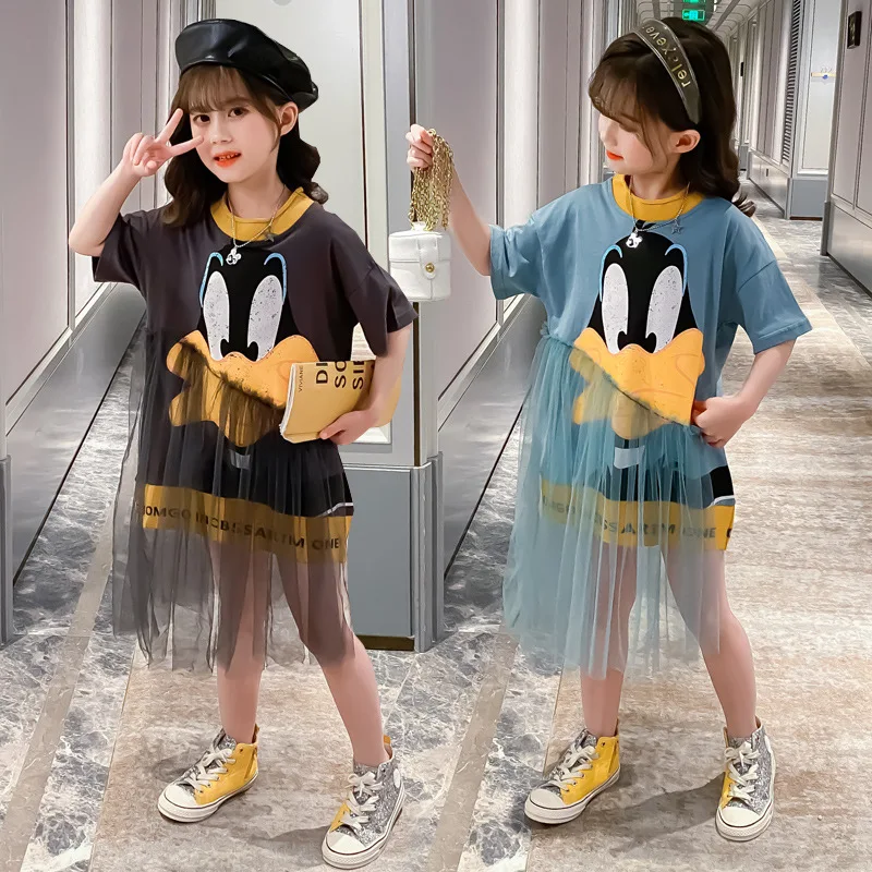 baby girl cute cartoon tutu dress irregular mesh vestidos toddler kids clothes dresses for girls streetwear princess 4 to 14 yrs