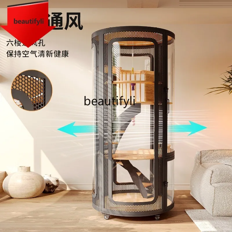 

02A Панорамная кошачья вилла Очень большая клетка для кошек Домашний витрина Кошачий домик Интегрированный туалет