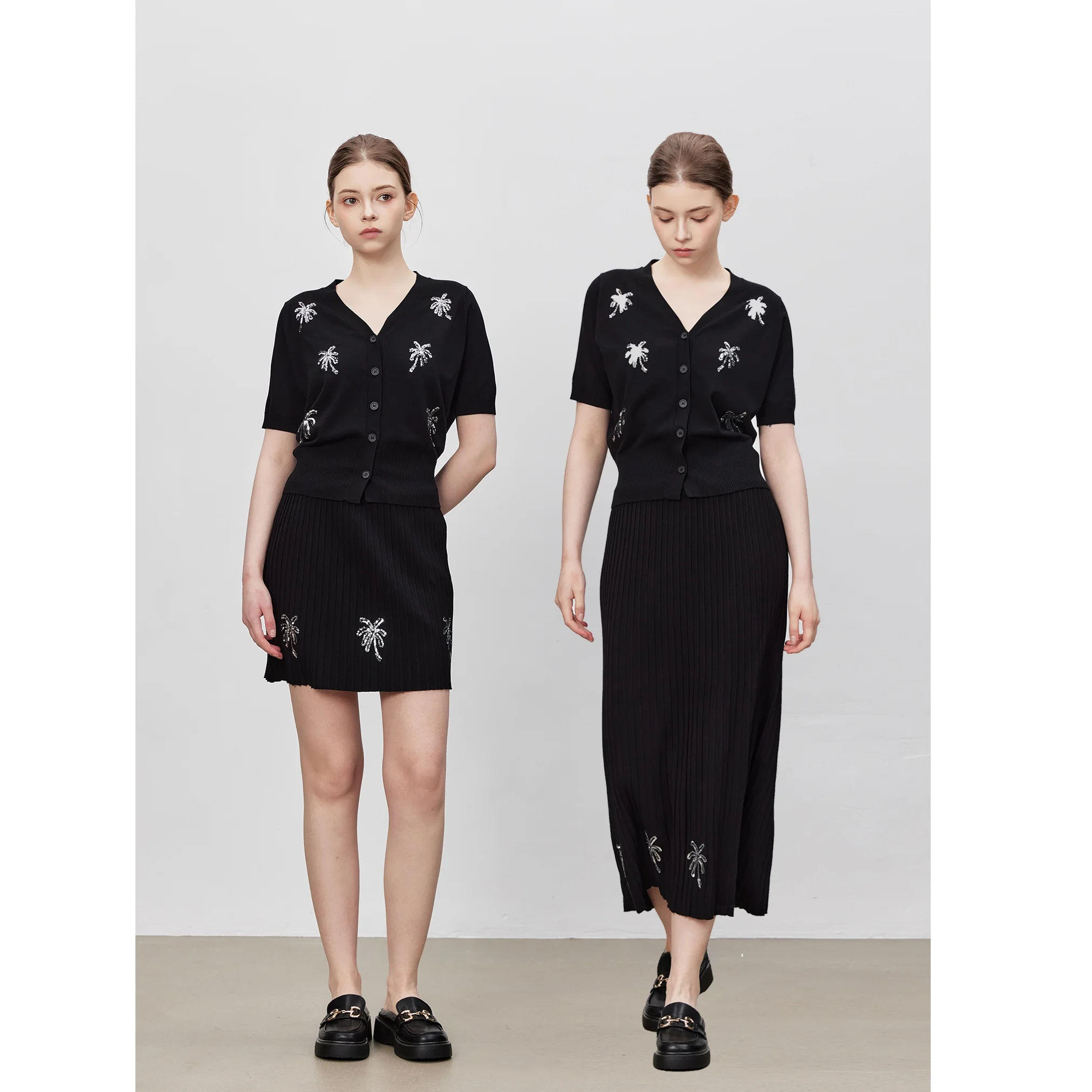 

YUUSCC Knitted Long Sve V-Ne Women's Top with Sequins And Skirt Set Ele Commute Sle Autumn Winter New Arrival