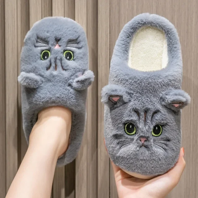 Pantofole invernali in peluche unisex Coppia pantofole da camera da letto con gatto carino Pantofole da interno calde in morbido pile Scarpe piatte in cotone antiscivolo per la casa AliExpress