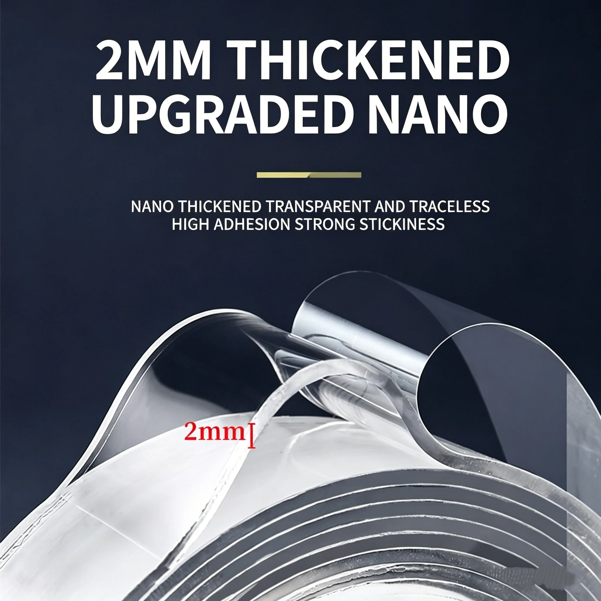 Heavy Duty Nano Double-Sided Tape, Waterproof Traceless Gel Tape for Home Car Decor, No Residue Cuttable Washable