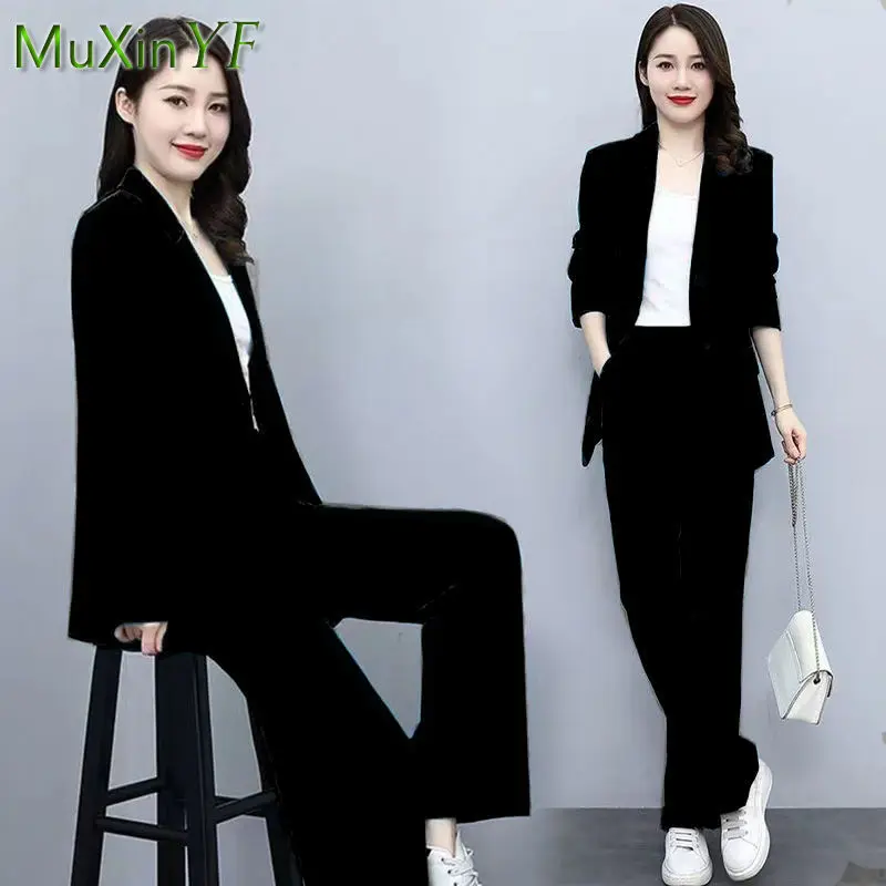 Conjunto casual de jaqueta e calça feminina, blazers elegantes, calças soltas, roupa profissional, coreano, novo, primavera, outono, 2 peças, 2022